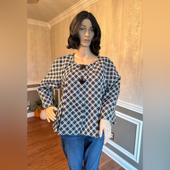 DRESSBARN!🤩Vintage Swing Jacket! Dressy Blazer/Worn Once! Blk-white/Size-L - Picture 1 of 14